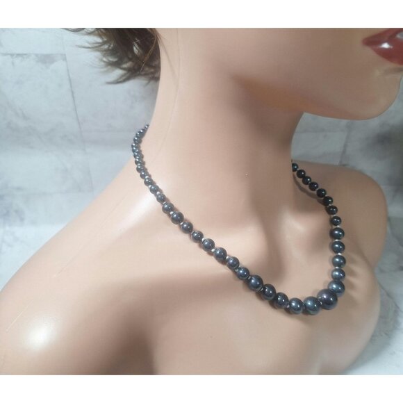 Black Pearl Necklace, Natural Fresh Water Pearl Bead Necklace, Genuine Classic - Picture 10 of 10